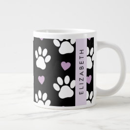 Caneca De Café Grande Pinturas De Cães, Patas Brancas, Corações Lilases,