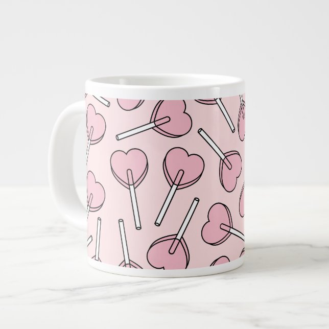 Caneca De Café Grande Pirulitos Cor-de-Rosa, Pirulitos em Forma de Coraç (Frente Esquerda)
