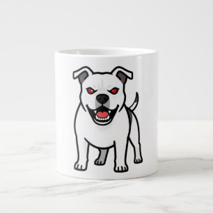 Caneca De Café Grande Pitbull Branco Olhos Vermelhos Raivoso Presente de