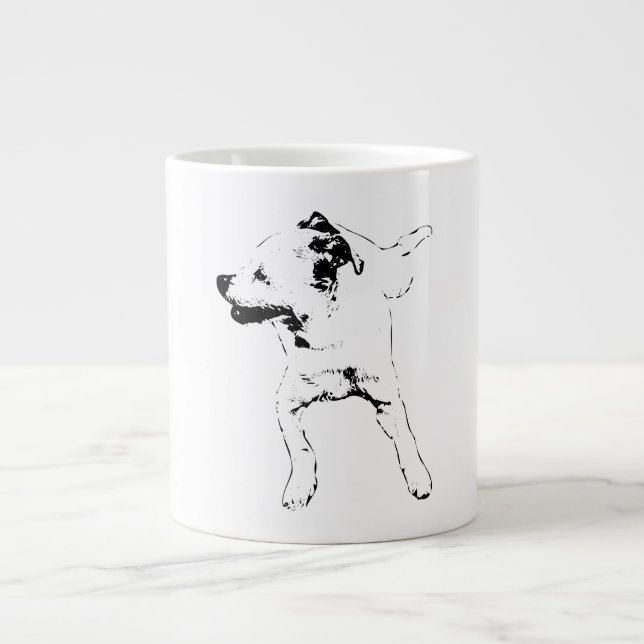 Caneca De Café Grande Pivô De Leaf-Chase, Pup De Grinning (Frente)