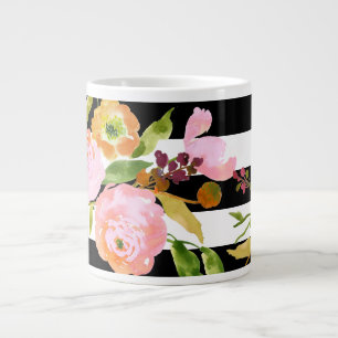 Caneca De Café Grande PixDezines floral/aquarela/ranunculus/listras