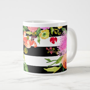 Caneca De Café Grande PixDezines floral/aquarela/ranunculus/listras