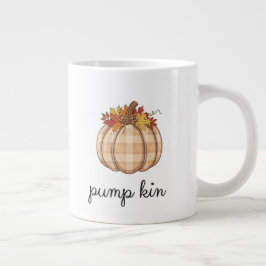 Caneca De Café Grande Plaid Pumpkin Autumn Leaves Art
