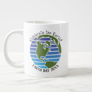 Caneca De Café Grande Planeta de Mapa Verde Azul do Dia da Terra