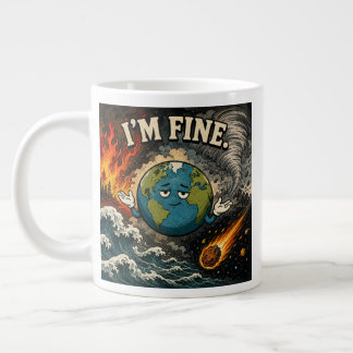 Caneca De Café Grande Planeta Terra Engraçado Estou Bem Caos Gráfico