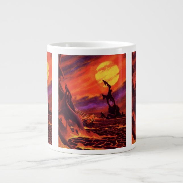 Caneca De Café Grande Planeta Vulcão de Ficção Científica Vintage com La (Frente)