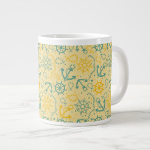 Caneca De Café Grande Plano de fundo retrô com âncora, cordas
