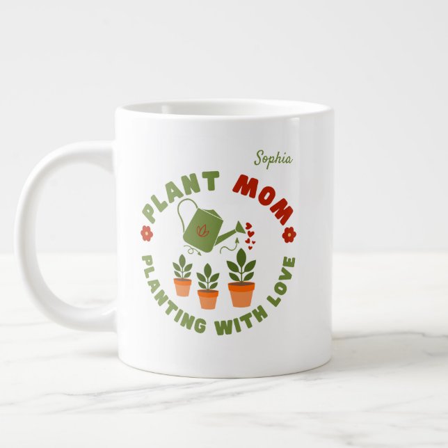Caneca De Café Grande Planta Mãe Plantando Com Amor Personalizado (Esquerda)