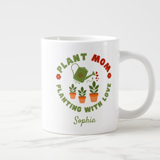 Caneca De Café Grande Planta Mãe Plantando Com Amor Personalizado (Direita)