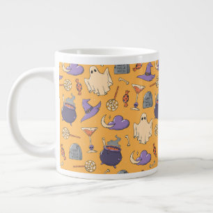 Caneca De Café Grande Playful Halloween Ghosts and Witches Patterno