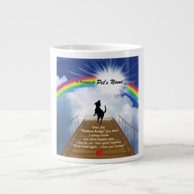 Caneca De Café Grande Poema Memorial do Rainbow Bridge para Cães (Frente)