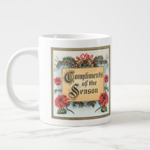 Caneca De Café Grande Poinsétias de Natal Antigas em uma Moldura Ornamen