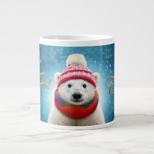 Caneca De Café Grande Polar Bear Santa hat e Scarf