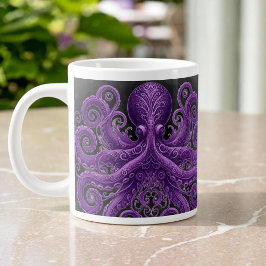 Caneca De Café Grande Polvo Roxo Vitoriano Steampunk Kraken 