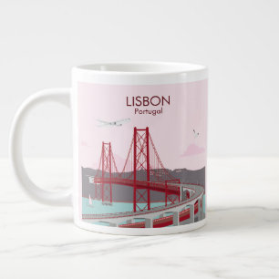 Caneca De Café Grande Ponte de Lisboa sobre o rio Tagus no estilo da saf