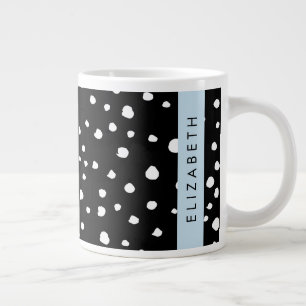 Caneca De Café Grande Pontos Dalmáticos, Pontos, Preto e Branco, Seu Nom