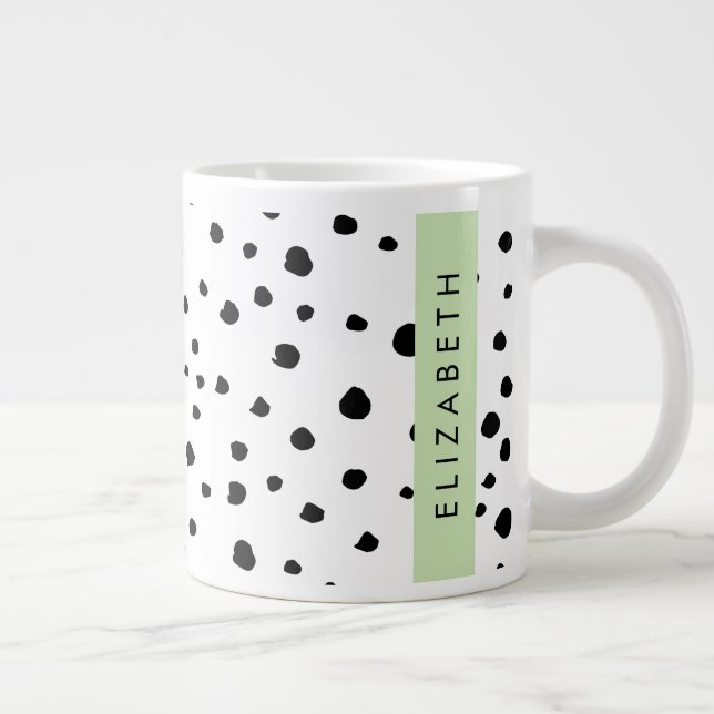 Caneca De Café Grande Pontos Dalmáticos, Pontos, Preto e Branco, Seu Nom (Direita)
