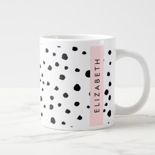 Caneca De Café Grande Pontos Dalmáticos, Pontos, Preto e Branco, Seu Nom