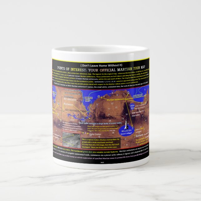 Caneca De Café Grande Pontos de Interesse Marte (Frente)