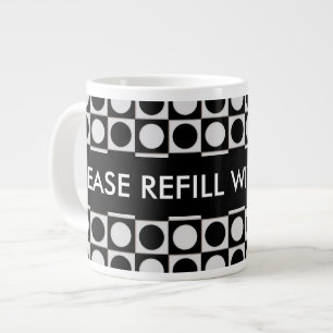 Caneca De Café Grande Pontos & quadrados / branco preto + suas ideias