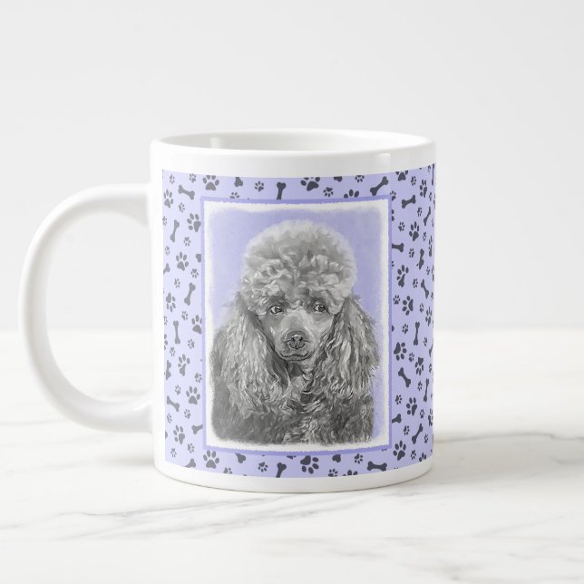 Caneca De Café Grande Poodle Miniature Toy Silver Cinza Blue Dog Art (Esquerda)