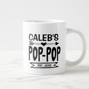 Caneca De Café Grande Pop Pop Jumbo Mug com nome e ano do neto