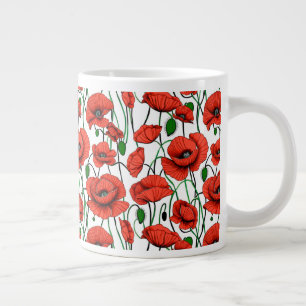 Caneca De Café Grande Poppies vermelhos num campo de branco