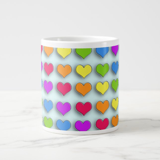 Caneca De Café Grande Poppin Retro Hearts (Frente)