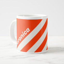 Caneca De Café Grande Pôr do Sol Retro Laranja Três Listras com Nome