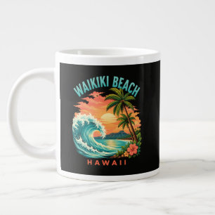 Caneca De Café Grande Pôr do sol tropical na praia de Waikiki no Havaí