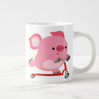 Caneca De Café Grande Porco de desenho em Patinete