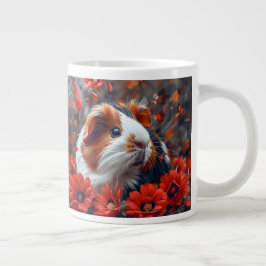 Caneca De Café Grande Porco-guineense entre Flores Vermelhas