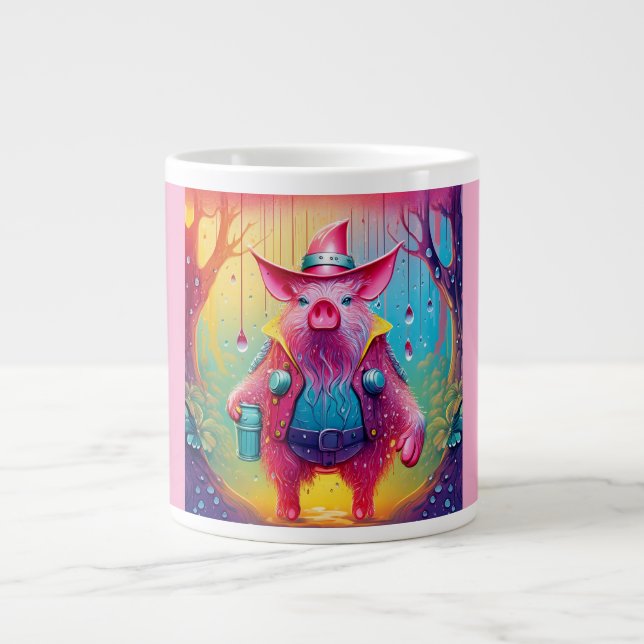Caneca De Café Grande Porco Rosa O Cowboy (Frente)