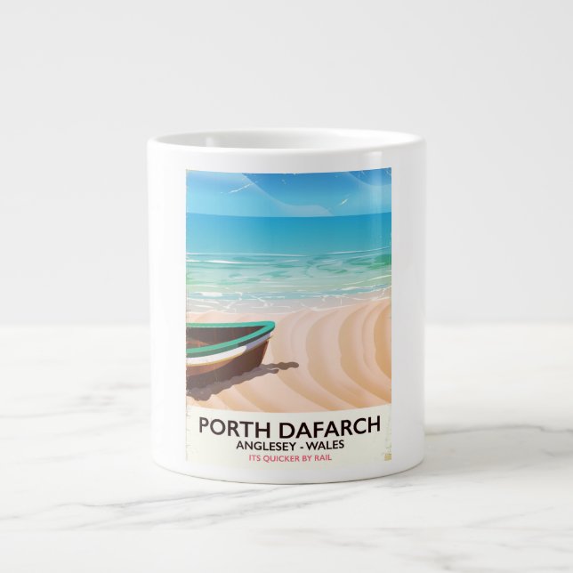 Caneca De Café Grande Porth Dafarch, Anglesey poster de praia galês (Frente)