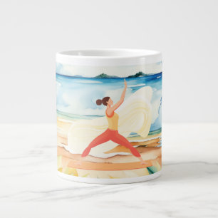 Caneca De Café Grande Posição de Yoga na praia