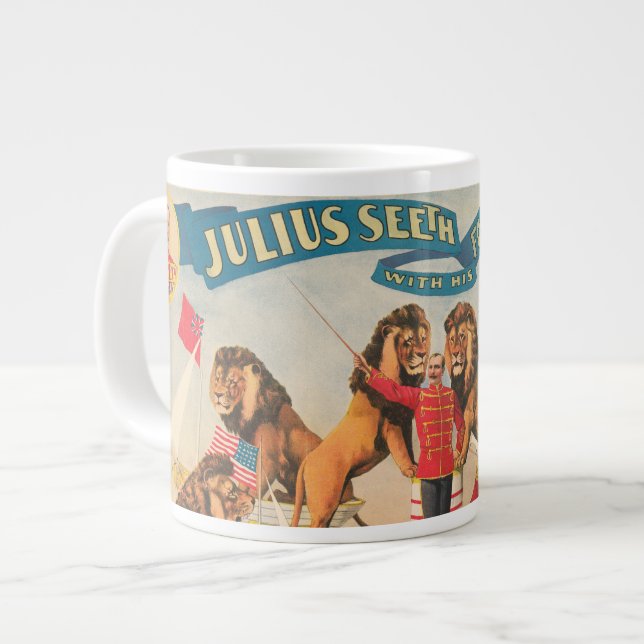 Caneca De Café Grande Poster De Circo De Julius Seeth Com Seus Leões (Frente Esquerda)