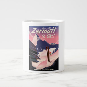 Caneca De Café Grande poster de férias retrô de Ski Zermatt