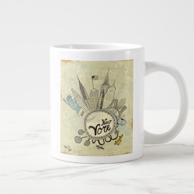 Caneca De Café Grande Poster de New York Doodle (Direita)