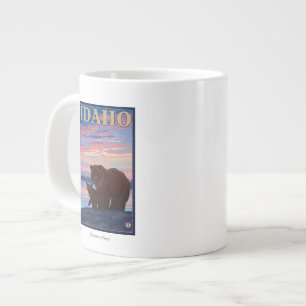 Caneca De Café Grande Poster de viagens Bear e CubIdahoVintage