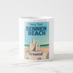 Caneca De Café Grande poster de viagens de Cornwall para Sandcastelo de 