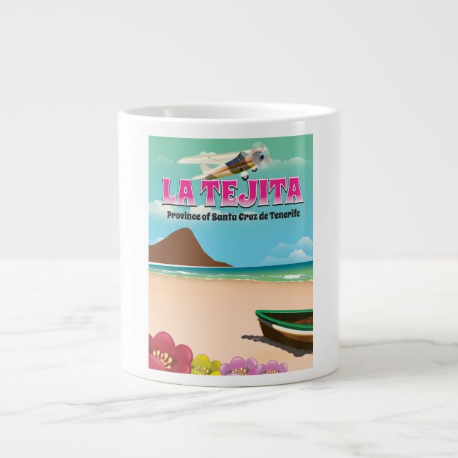 Caneca De Café Grande Poster de viagens de praia de Tejita Tenerife (Frente)