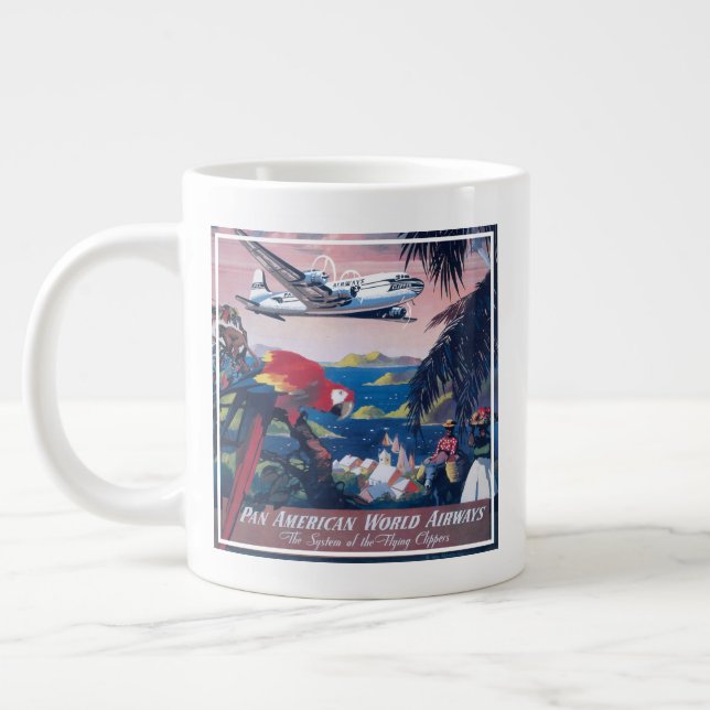 Caneca De Café Grande Poster de viagens De Seaplane Voando Sobre O Carib (Esquerda)