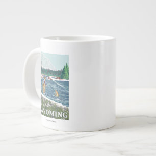 Caneca De Café Grande Poster de viagens Fly FishWyomingVintage