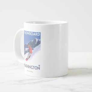 Caneca De Café Grande Poster de Viagens vintage de Washington Snowboard