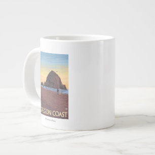 Caneca De Café Grande Poster de Viagens vintage Haystack Rock