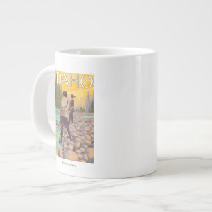 Caneca De Café Grande Poster de viagens Women Fly FisheriesIdahoVintage