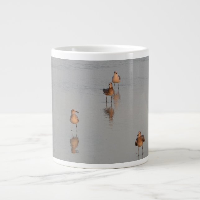 Caneca De Café Grande Praia Fotografia Bird Willife Ocean Waves (Frente)