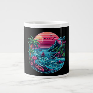 Caneca De Café Grande Praia neon tropical/havaiana