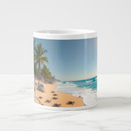 Caneca De Café Grande Praia Tropical Elegante da Concha Dourada