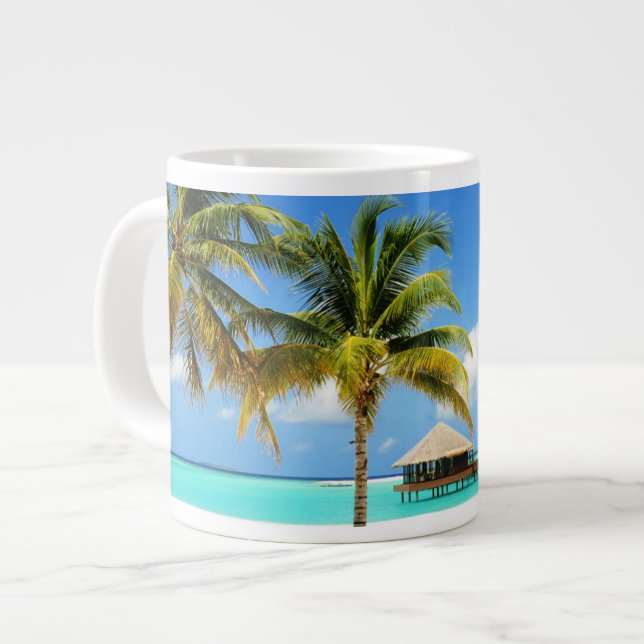 Caneca De Café Grande Praias Tropicais | Ilha e laguna, Maldivas (Frente Esquerda)